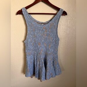 Free People Light Blue Knit Tank Peplum Hem